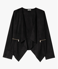 veste en suedine souple portee ouverte femme noir vestesE086501_4