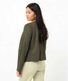 veste en suedine souple portee ouverte femme vert vestesE086601_3
