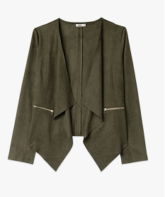 veste en suedine souple portee ouverte femme vert vestesE086601_4