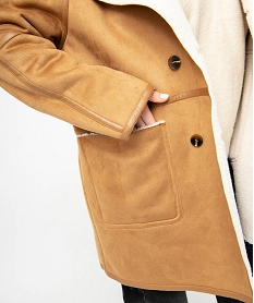 manteau en suedine double sherpa femme grande taille brun vestes et manteauxE088001_2