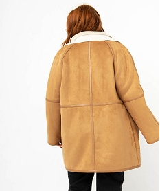 manteau en suedine double sherpa femme grande taille brun vestes et manteauxE088001_3