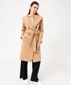 manteau femme mi-long a grand col capuche beige manteauxE088701_1