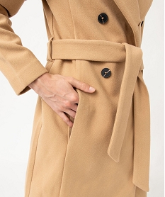manteau femme mi-long a grand col capuche beigeE088701_2