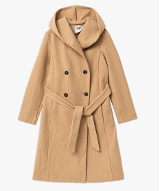 manteau femme mi-long a grand col capuche beigeE088701_4