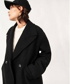 GEMO Manteau long oversize double boutonnage femme Noir