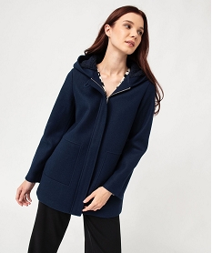 manteau court zippe a capuche doublee sherpa femme bleuE088901_1