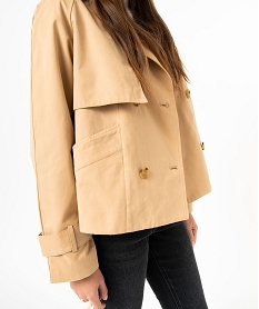 veste impermeable courte coupe large femme orange manteauxE089501_2