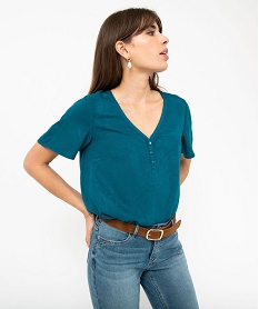 blouse femme manches courtes en viscose fluide bleuE090201_1