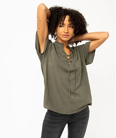 blouse a manches courtes en crepe de viscose uni femme vert blousesE090501_2