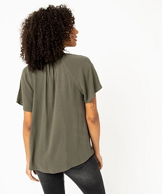 blouse a manches courtes en crepe de viscose uni femme vert blousesE090501_3