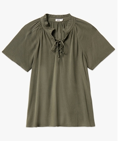 blouse a manches courtes en crepe de viscose uni femme vert blousesE090501_4