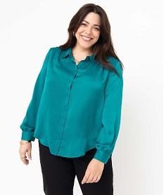 GEMO Chemise femme grande taille en matière satinée Bleu