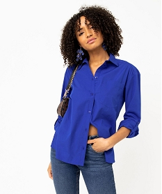 GEMO Chemise ample en coton uni femme bleu standard