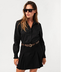 GEMO Chemise à manches longues avec poignets smockés femme noir standard