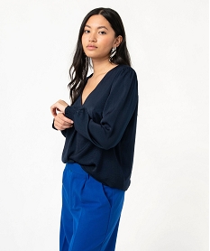 blouse femme a manches longues avec col v bleu blousesE093901_1