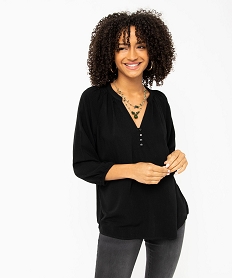 GEMO Blouse en viscose fluide unie à manches 34 femme noir standard
