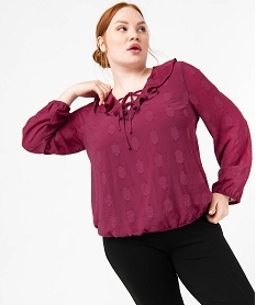 GEMO Blouse à manches longues avec col à volant femme grande taille Rouge