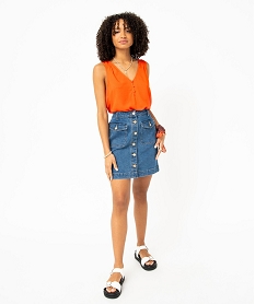 blouse femme sans manches avec col v boutonne rouge blousesE095301_4