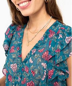 blouse en voile fleuri sans manches a col v et volants femme imprime blousesE095701_2
