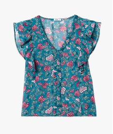 blouse en voile fleuri sans manches a col v et volants femme imprime blousesE095701_4