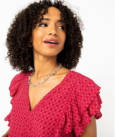 blouse ample sans manches a col v et volants femme rose blousesE095801_2