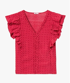 blouse ample sans manches a col v et volants femme rose blousesE095801_4