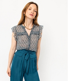 GEMO Blouse sans manches imprimée en voile femme Bleu