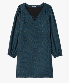 robe droite imprimee a manches longues et col v fantaisie femme imprimeE097601_4