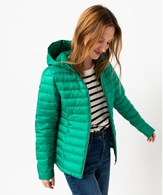 GEMO Doudoune femme à capuche rembourrage fin avec pochette Vert