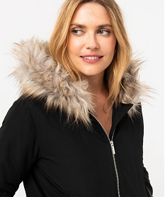 blouson double peluche avec capuche femme noir manteauxE101901_2