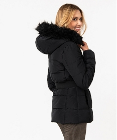 blouson matelasse avec capuche a bord amovible et ceinture femme noir manteauxE102701_3