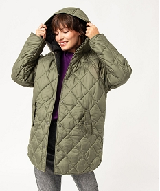 manteau a capuche matelasse femme vertE103501_1