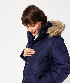 manteau matelasse a capuche en fourrure imitation femme bleu manteauxE103601_2