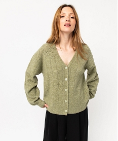 gilet coupe droite en maille douillette ajouree femme vertE104401_1