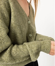 gilet coupe droite en maille douillette ajouree femme vert giletsE104401_2