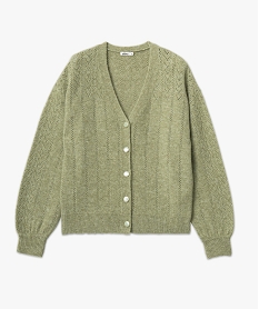 gilet coupe droite en maille douillette ajouree femme vert giletsE104401_4