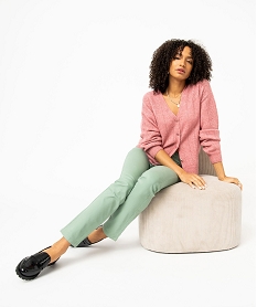 gilet coupe droite en maille douillette ajouree femme rose giletsE104601_4