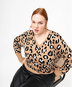 pull imprime a col v femme grande taille imprime pulls et giletsE105501_1