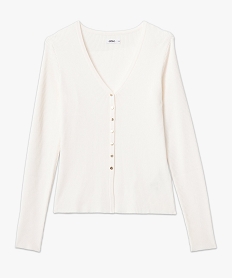 gilet col v en maille cotelee coupe ajustee femme beige giletsE107301_4