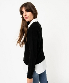 pull 2 en 1 avec chemise femme noir pullsE107501_3