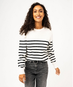 GEMO Pull rayé en maille duveteuse femme Imprimé