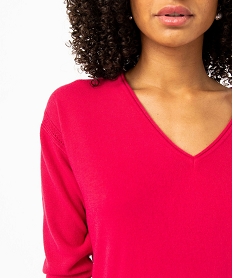 pull femme en maille fine avec large col v rose pullsE113301_2