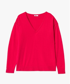 pull femme en maille fine avec large col v rose pullsE113301_4