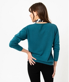 pull femme en maille fine avec large col v bleu pullsE113401_3