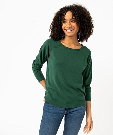 pull a col rond finitions roulottees femme vert pullsE113601_2