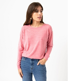 pull a col rond finitions roulottees femme rose pullsE113801_2