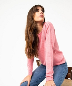 pull a col rond finitions roulottees femme rose pullsE113801_4