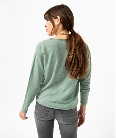 pull femme en maille fine avec large col v vert pullsE113901_3