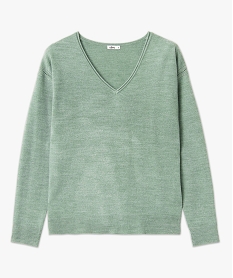 pull femme en maille fine avec large col v vert pullsE113901_4
