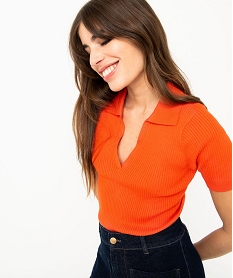 pull a manches courtes et col v femme rouge pullsE114101_2